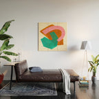 Ochre Pink Marine Green Fun Colorful Mid Century Modern Abstract Painting Shapes Pattern Wood Wall Art Gallery Image 2