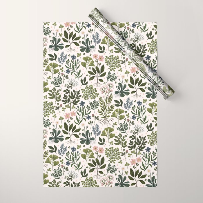 Herbarium ~ vintage inspired botanical art print ~ white Wrapping Paper Gallery Image 1