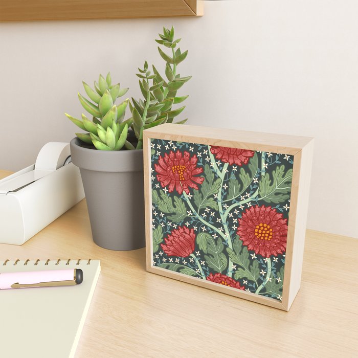 Arts and crafts red chrysanthemum pattern Mini Art Print Gallery Image 2