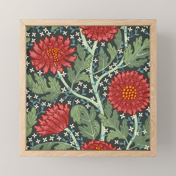 Arts and crafts red chrysanthemum pattern Mini Art Print Gallery Image 1