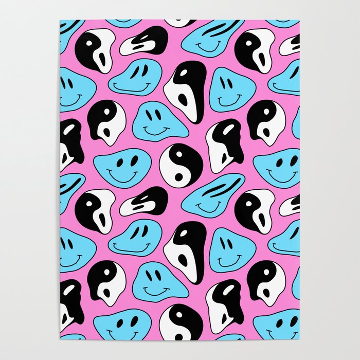 Funny melting smile happy face colorful cartoon seamless pattern Poster Gallery Image 4