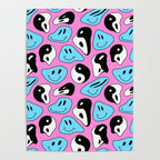 Funny melting smile happy face colorful cartoon seamless pattern Poster Gallery Image 4