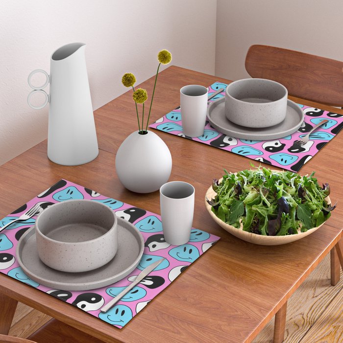 Funny melting smile happy face colorful cartoon seamless pattern Placemat Gallery Image 2