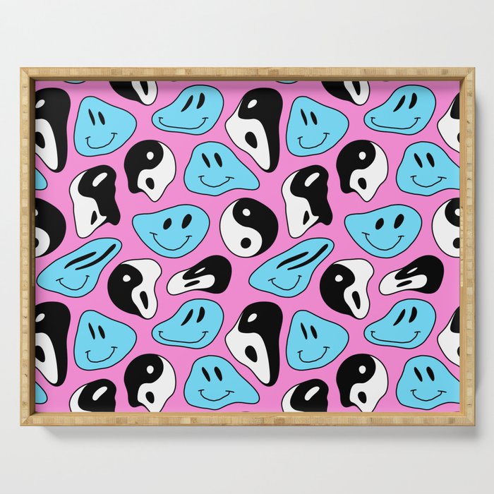 Funny melting smile happy face colorful cartoon seamless pattern Serving Tray Gallery Image 1