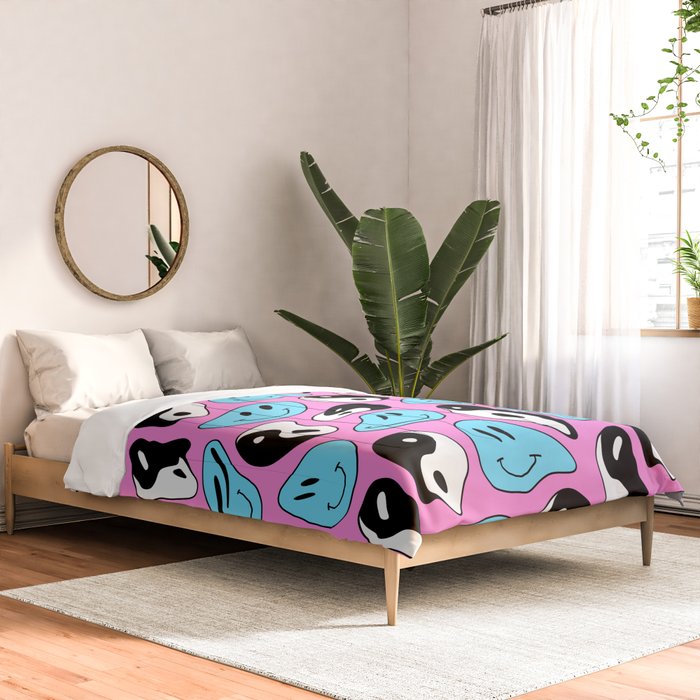 Funny melting smile happy face colorful cartoon seamless pattern Comforter Gallery Image 2