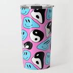 Funny melting smile happy face colorful cartoon seamless pattern Travel Mug Gallery Image 1