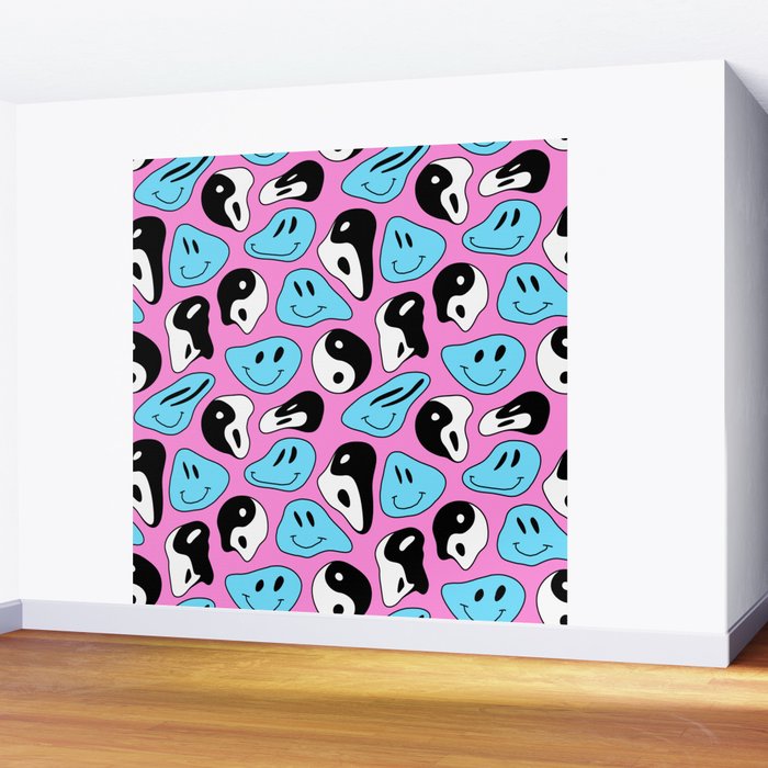 Funny melting smile happy face colorful cartoon seamless pattern Wall Mural Gallery Image 2