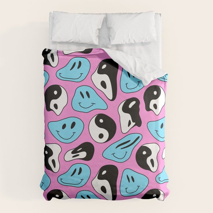 Funny melting smile happy face colorful cartoon seamless pattern Duvet Cover Gallery Image 6