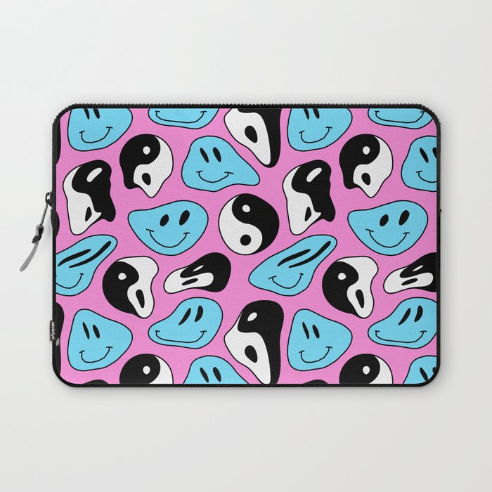 Funny melting smile happy face colorful cartoon seamless pattern Laptop Sleeve Gallery Image 1
