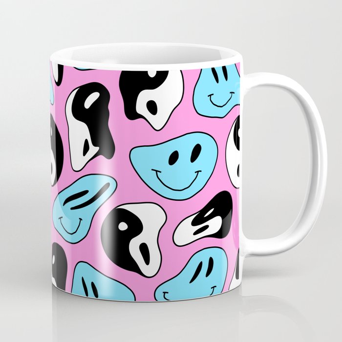 Funny melting smile happy face colorful cartoon seamless pattern Coffee Mug Gallery Image 1