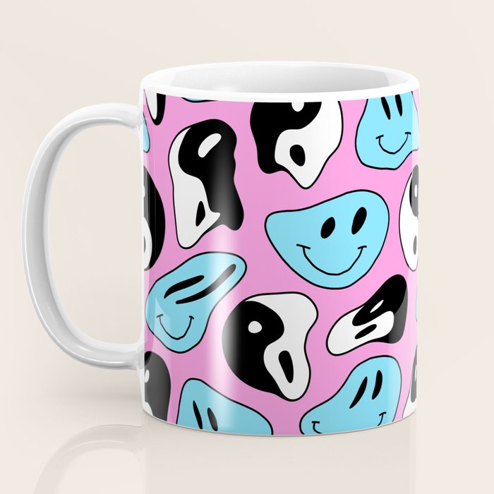 Funny melting smile happy face colorful cartoon seamless pattern Coffee Mug Gallery Image 3