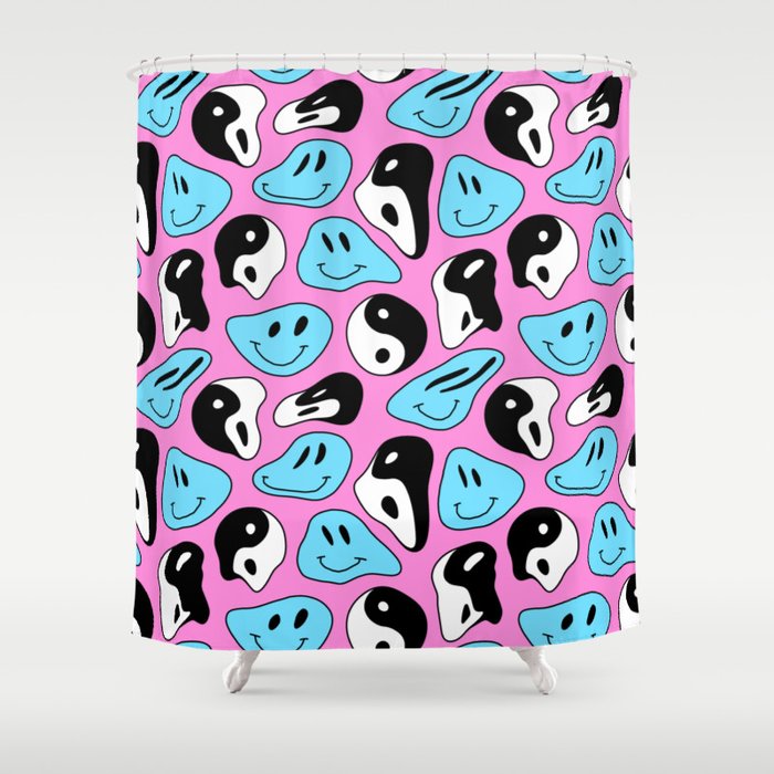 Funny melting smile happy face colorful cartoon seamless pattern Shower Curtain Gallery Image 1