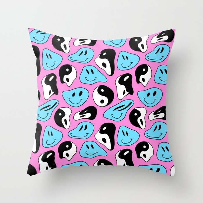 Funny melting smile happy face colorful cartoon seamless pattern Throw Pillow Gallery Image 1