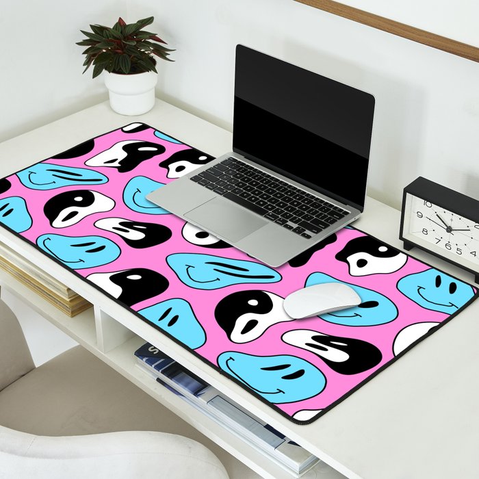 Funny melting smile happy face colorful cartoon seamless pattern Desk Mat Gallery Image 2