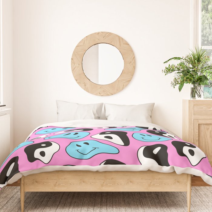 Funny melting smile happy face colorful cartoon seamless pattern Duvet Cover Gallery Image 3