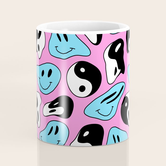 Funny melting smile happy face colorful cartoon seamless pattern Coffee Mug Gallery Image 4