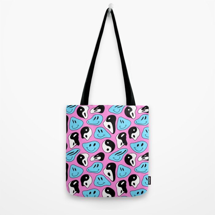 Funny melting smile happy face colorful cartoon seamless pattern Tote Bag Gallery Image 2