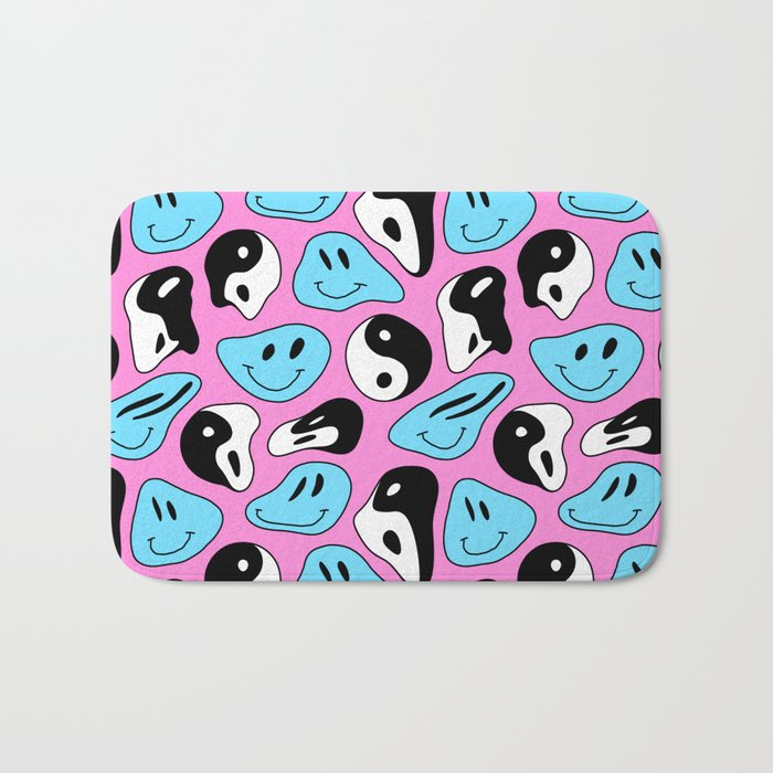 Funny melting smile happy face colorful cartoon seamless pattern Bath Mat Gallery Image 1