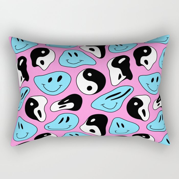 Funny melting smile happy face colorful cartoon seamless pattern Rectangular Pillow Gallery Image 1