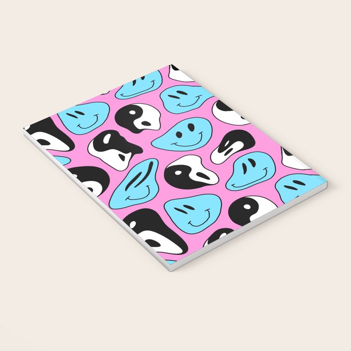Funny melting smile happy face colorful cartoon seamless pattern Notebook Gallery Image 3