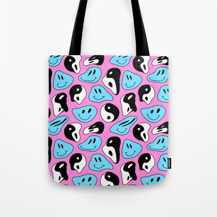Funny melting smile happy face colorful cartoon seamless pattern Tote Bag Gallery Image 1