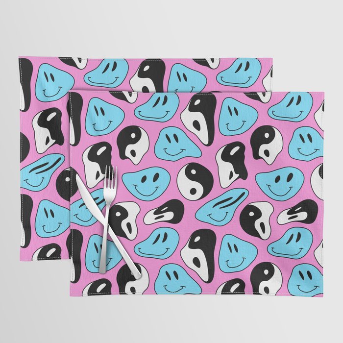 Funny melting smile happy face colorful cartoon seamless pattern Placemat Gallery Image 1