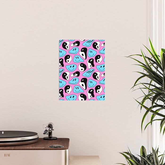 Funny melting smile happy face colorful cartoon seamless pattern Poster Gallery Image 2