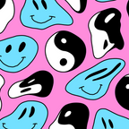 Funny melting smile happy face colorful cartoon seamless pattern Coffee Mug Gallery Image 2