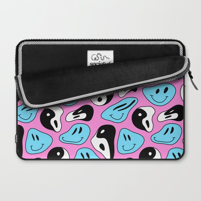 Funny melting smile happy face colorful cartoon seamless pattern Laptop Sleeve Gallery Image 2