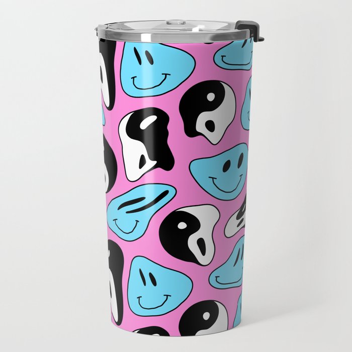 Funny melting smile happy face colorful cartoon seamless pattern Travel Mug Gallery Image 2