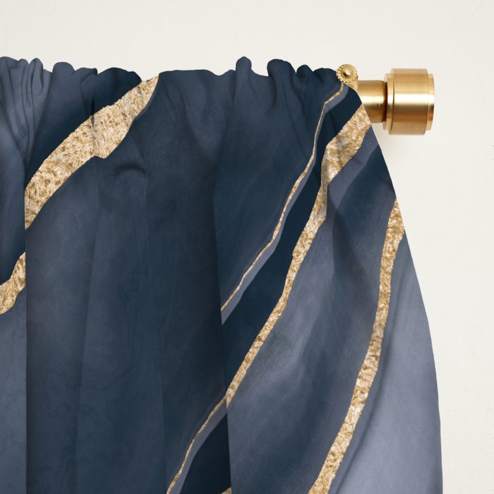 Elegant Marble Reverie Navy Gold Window Curtain Gallery Image 2
