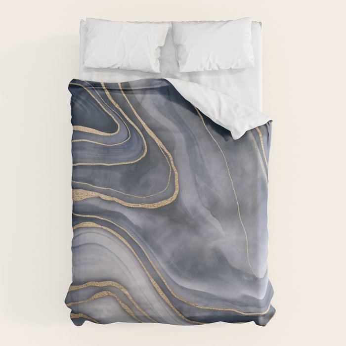 Elegant Marble Reverie Navy Gold Duvet Cover Gallery Image 1