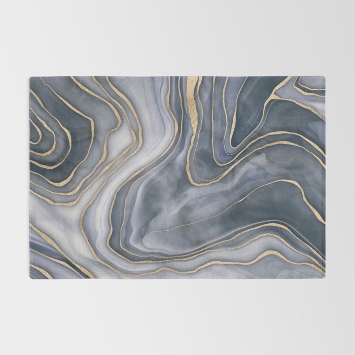 Elegant Marble Reverie Navy Gold Rug Gallery Image 2
