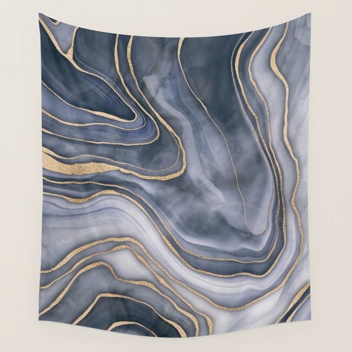 Elegant Marble Reverie Navy Gold Wall Tapestry Gallery Image 1