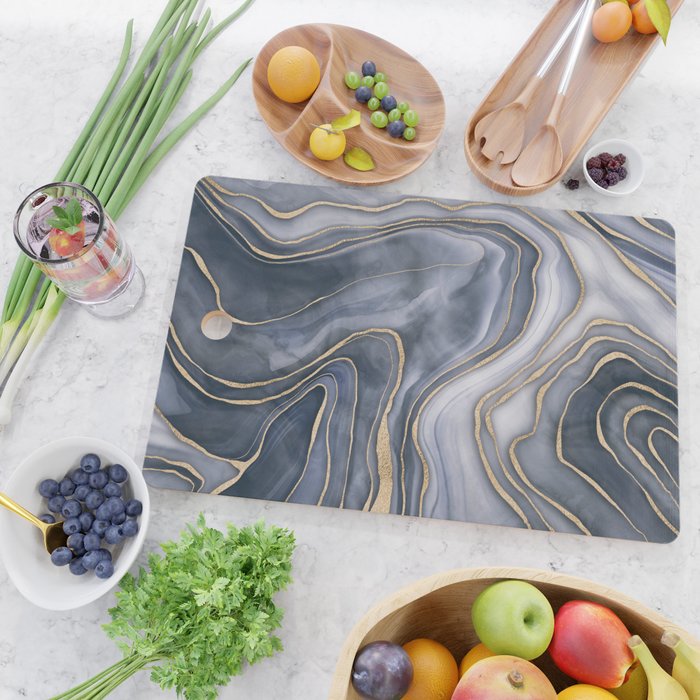 Elegant Marble Reverie Navy Gold Cutting Board Gallery Image 2