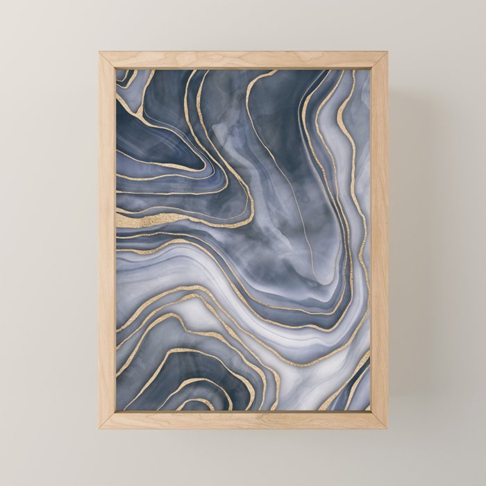 Elegant Marble Reverie Navy Gold Mini Art Print Gallery Image 1