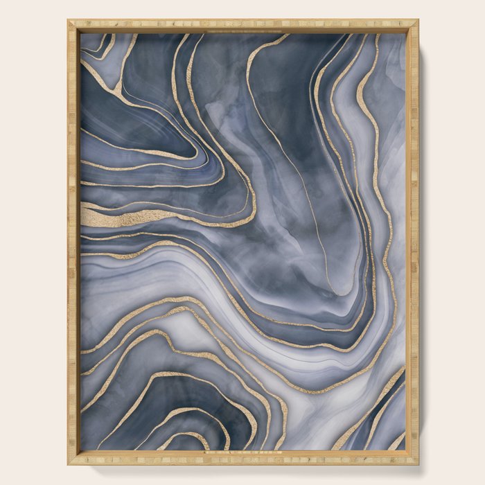 Elegant Marble Reverie Navy Gold Serving Tray Gallery Image 1