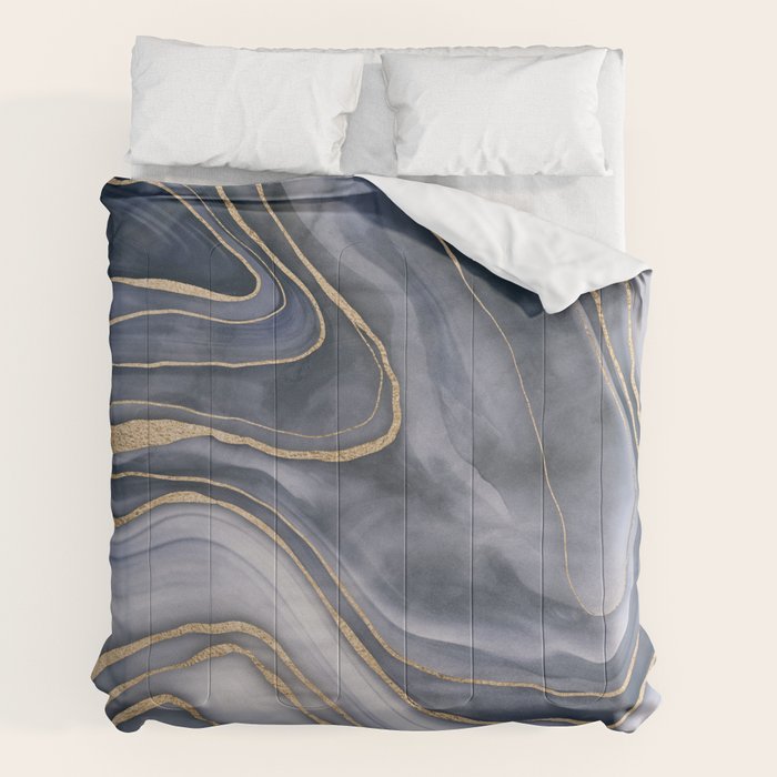 Elegant Marble Reverie Navy Gold Comforter Gallery Image 2