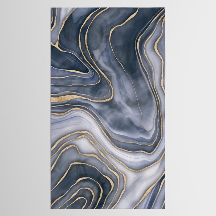 Elegant Marble Reverie Navy Gold Tablecloth Gallery Image 2