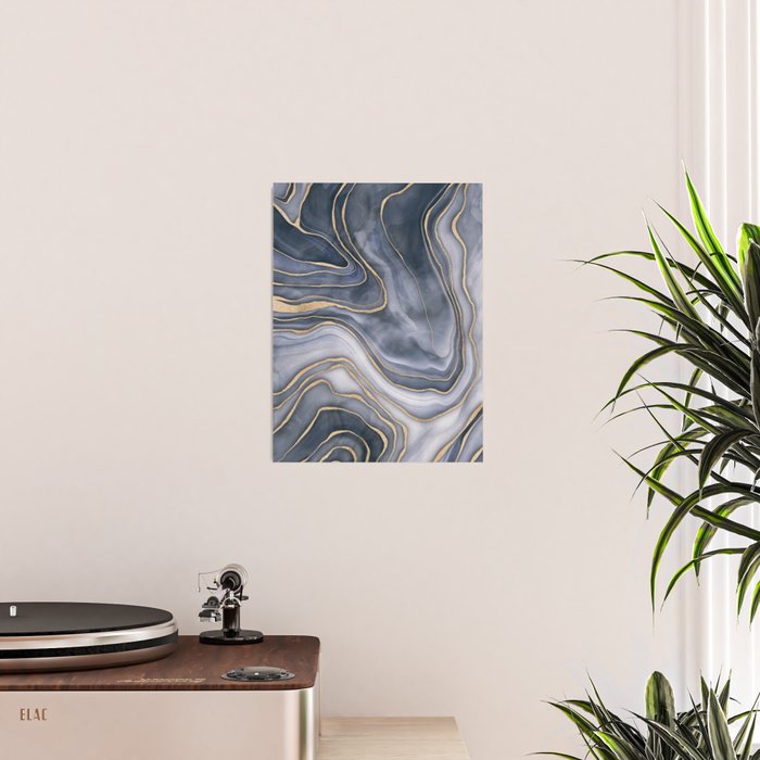 Elegant Marble Reverie Navy Gold Poster Gallery Image 2