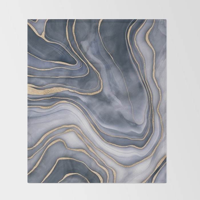 Elegant Marble Reverie Navy Gold Throw Blanket Gallery Image 2