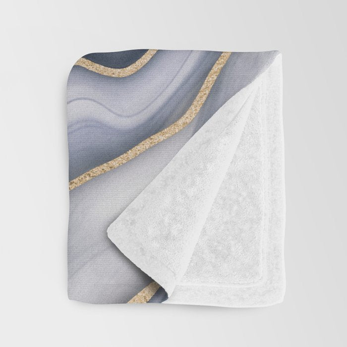 Elegant Marble Reverie Navy Gold Throw Blanket Gallery Image 3