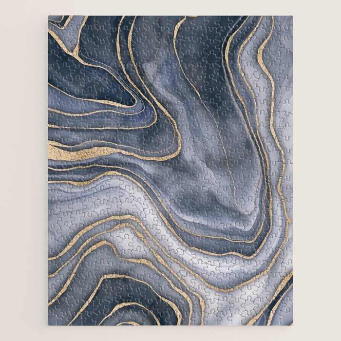Elegant Marble Reverie Navy Gold Jigsaw Puzzle Gallery Image 1