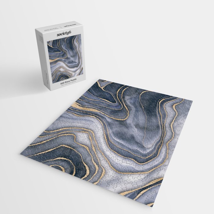 Elegant Marble Reverie Navy Gold Jigsaw Puzzle Gallery Image 2