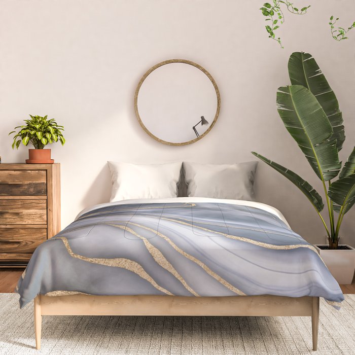 Elegant Marble Reverie Navy Gold Comforter Gallery Image 3