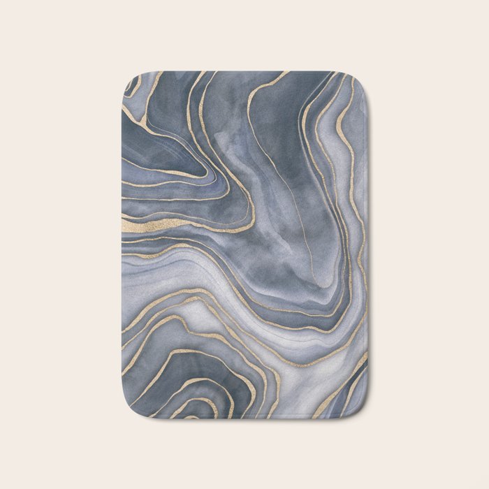 Elegant Marble Reverie Navy Gold Bath Mat Gallery Image 1