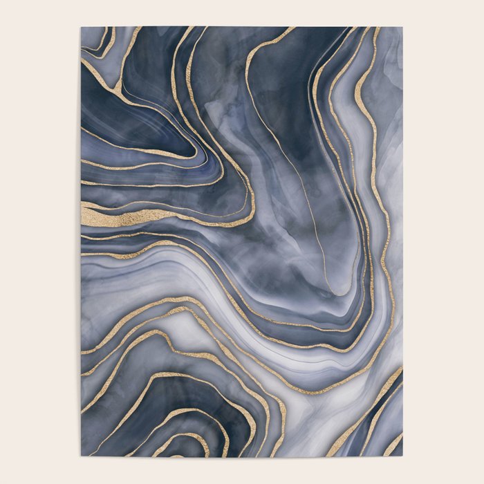 Elegant Marble Reverie Navy Gold Poster Gallery Image 1