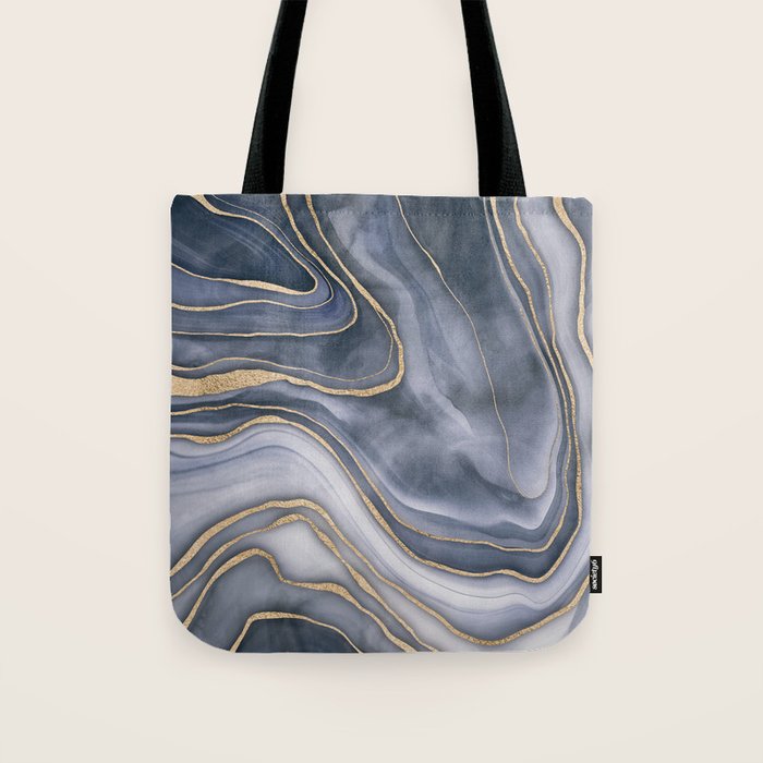 Elegant Marble Reverie Navy Gold Tote Bag Gallery Image 1