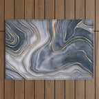 Elegant Marble Reverie Navy Gold Outdoor Rug Gallery Image 1