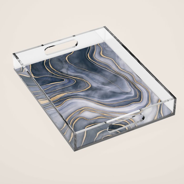 Elegant Marble Reverie Navy Gold Acrylic Tray Gallery Image 1